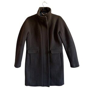 J.Crew Italian Stadium Cloth Women's Wool Blend Black Coat Funnel Neck Size 00